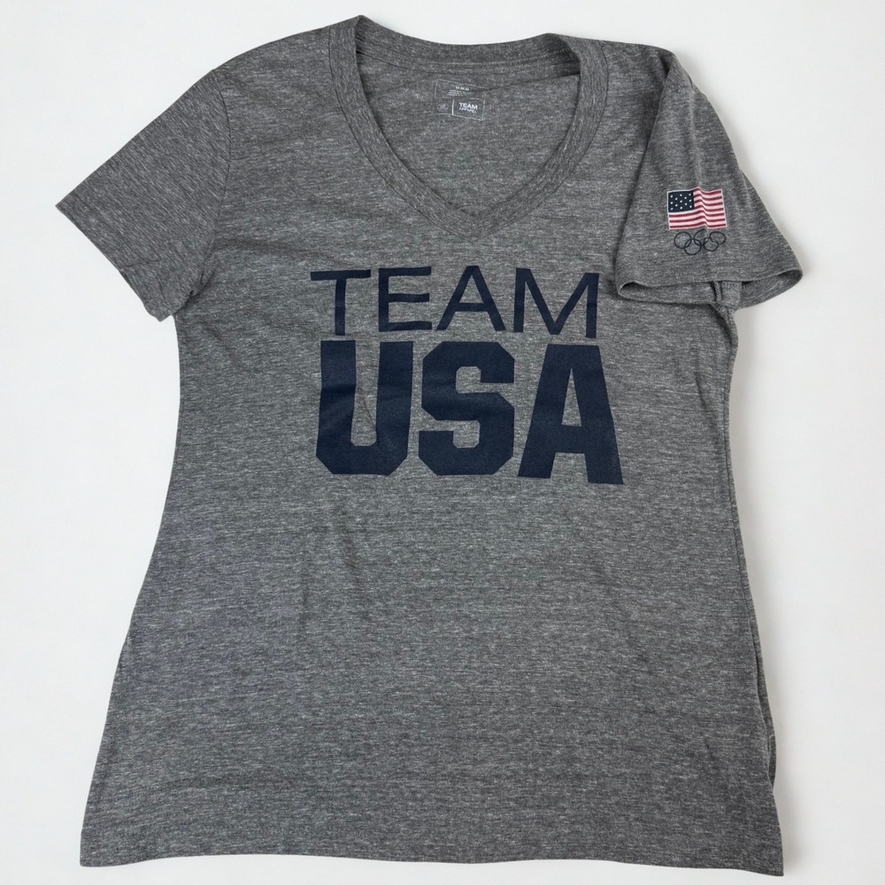 Team Apparel Team USA T-Shirt Womens M Gray Olympic Games V-Neck Tee Sports Fan